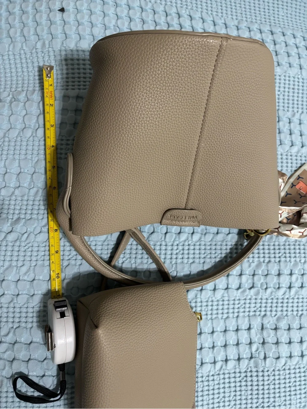 Pebbled Leather Taupe Hobo Bag with Scarf Accent (bought on Amazon)